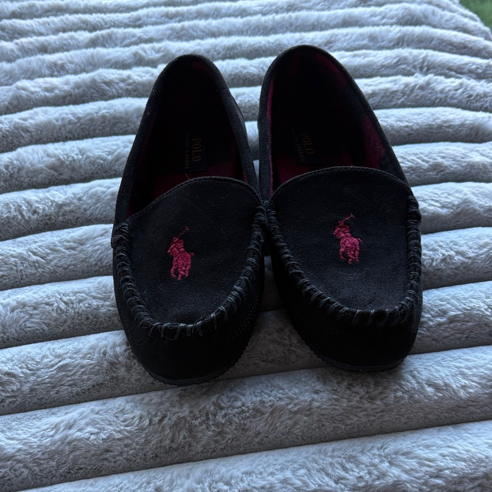 Polo by Ralph Lauren Black Loafers with Pink Embroidery
